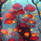Mystical Landscape with Vibrant Flowers and Trees