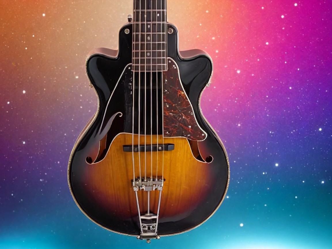 Electric Guitar Against Vibrant Cosmic Background