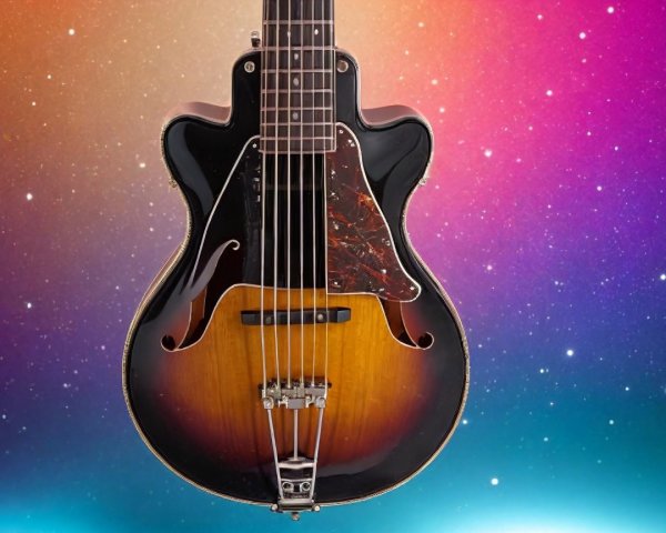 Electric Guitar Against Vibrant Cosmic Background