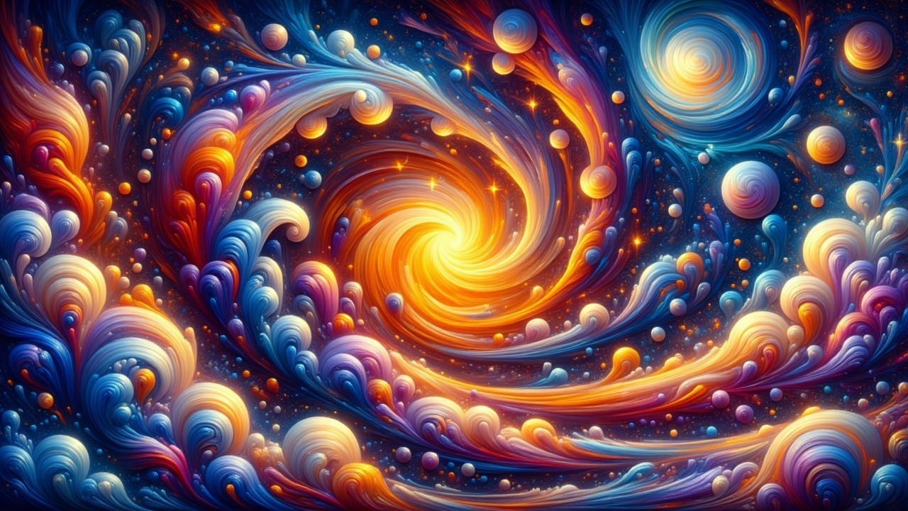 Vibrant Cosmic Galaxy with Colorful Swirls and Stars