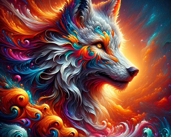 Vibrant Wolf Head Design with Colorful Patterns