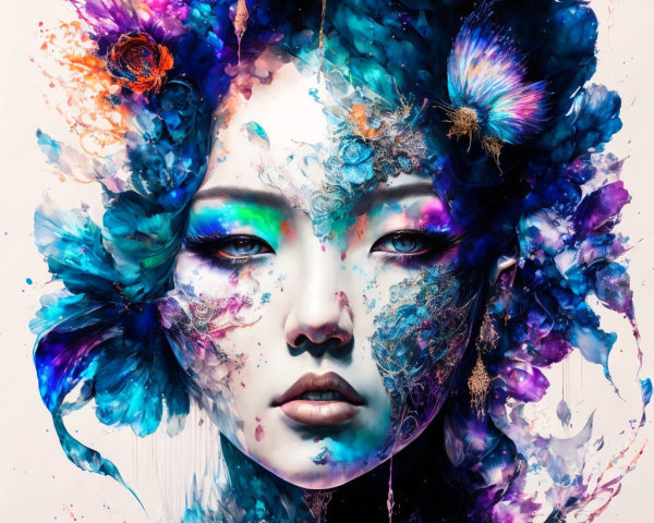 Ethereal Portrait of a Woman with Floral Patterns