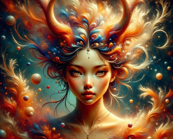 Surreal Portrait of a Young Woman with Colorful Hair