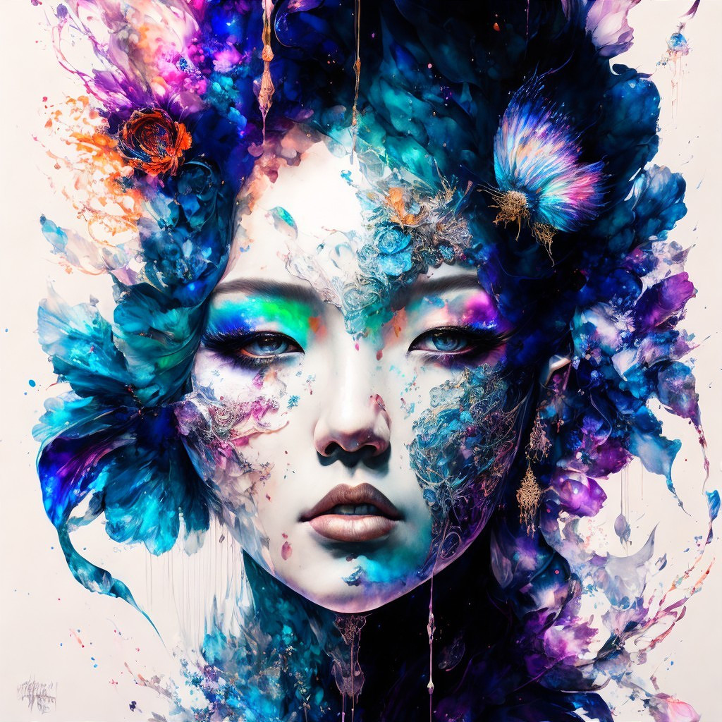 Ethereal Portrait of a Woman with Floral Patterns