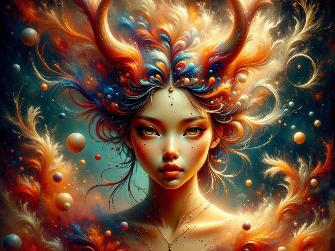 Surreal Portrait of a Young Woman with Colorful Hair