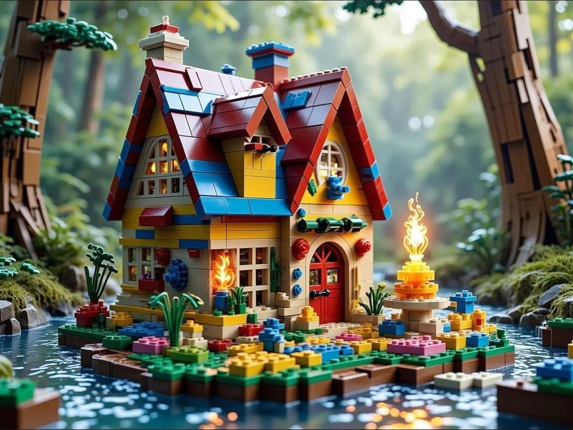 Colorful LEGO House in a Lush Forest Setting