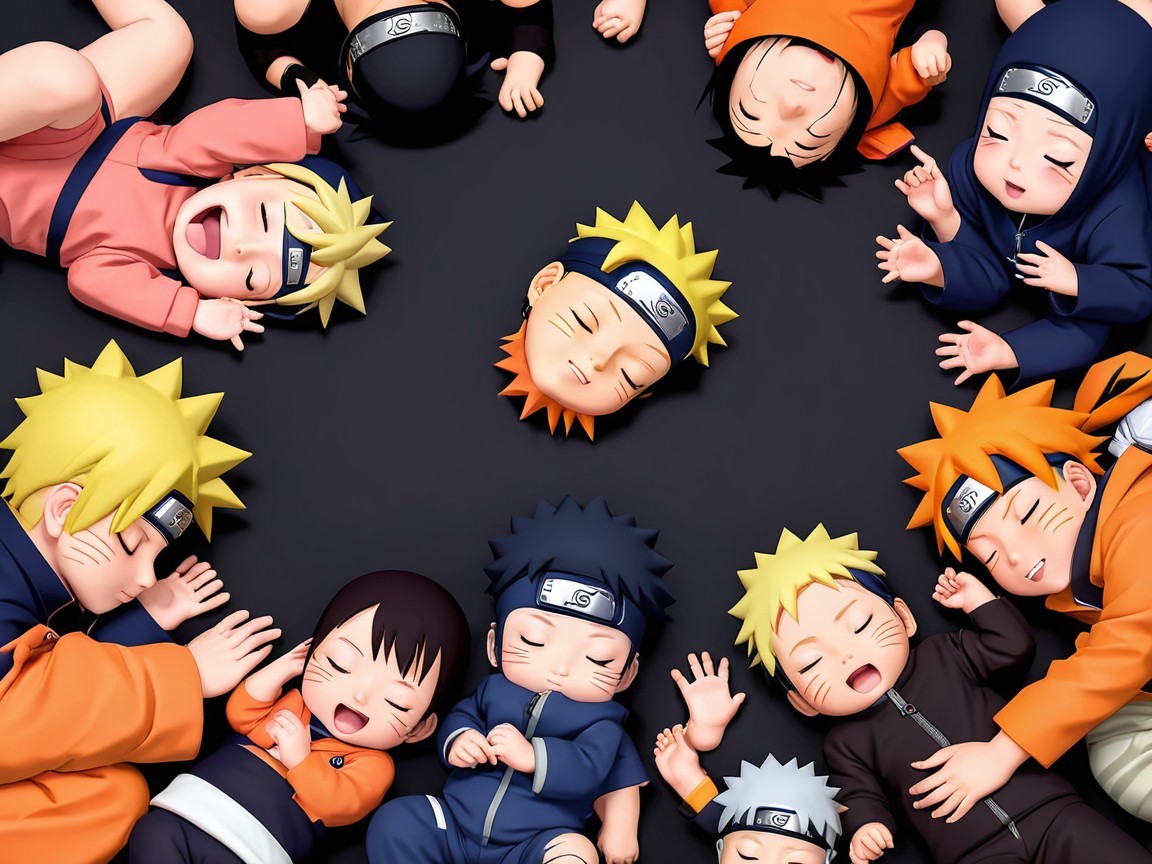 Chibi Characters in Whimsical Sleeping Arrangement