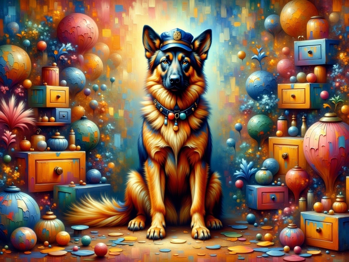 Majestic German Shepherd in a Colorful Fantasy Setting