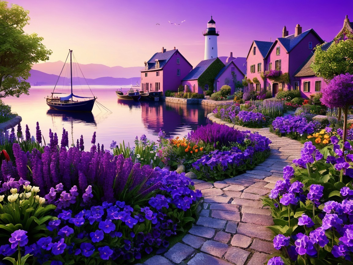Pastel Houses by Serene Lakeside at Dusk