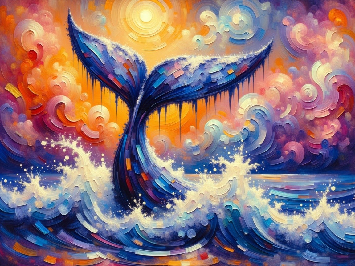 Vibrant Whale Tail Emerging from Dynamic Waves