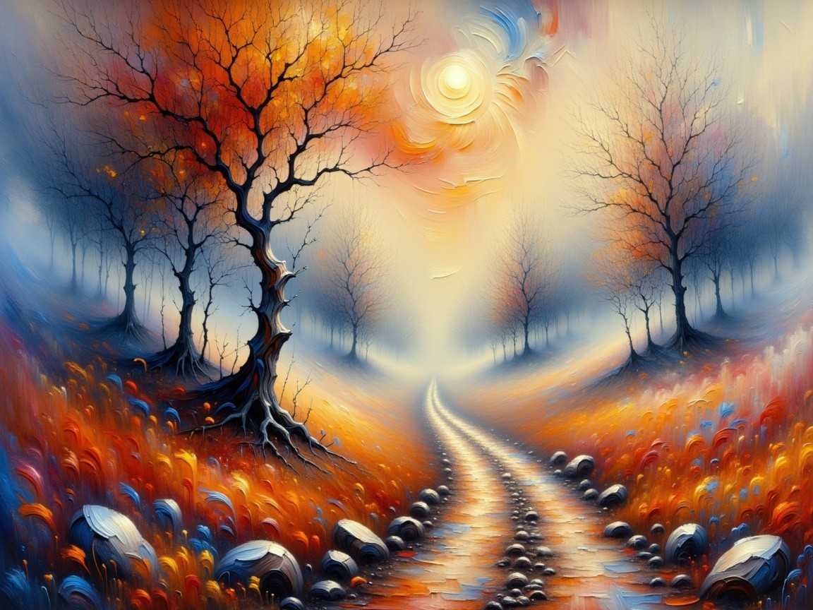 Tranquil Autumn Landscape with Winding Path and Trees