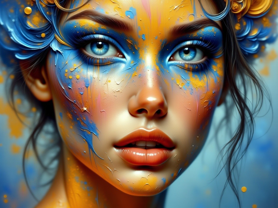 Close-up Portrait of a Woman with Abstract Face Paint