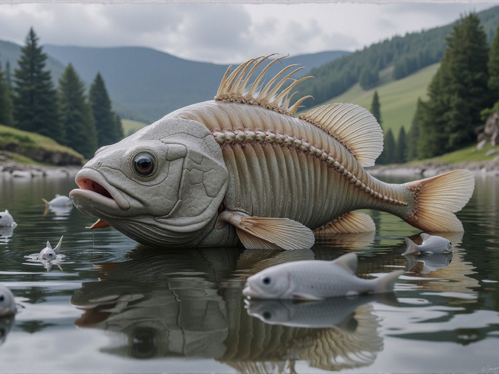 Textured Fish in Tranquil River Setting with Nature