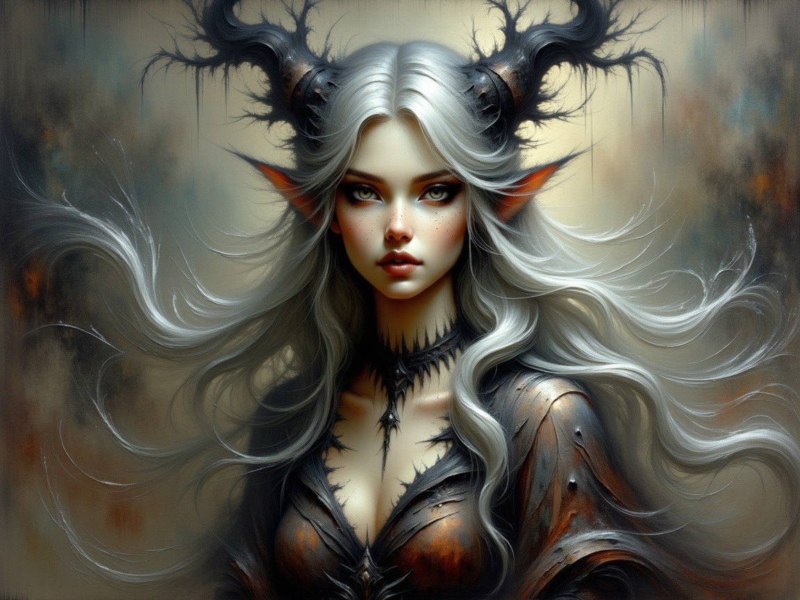 Mystical Figure with Silver Hair and Ornate Attire