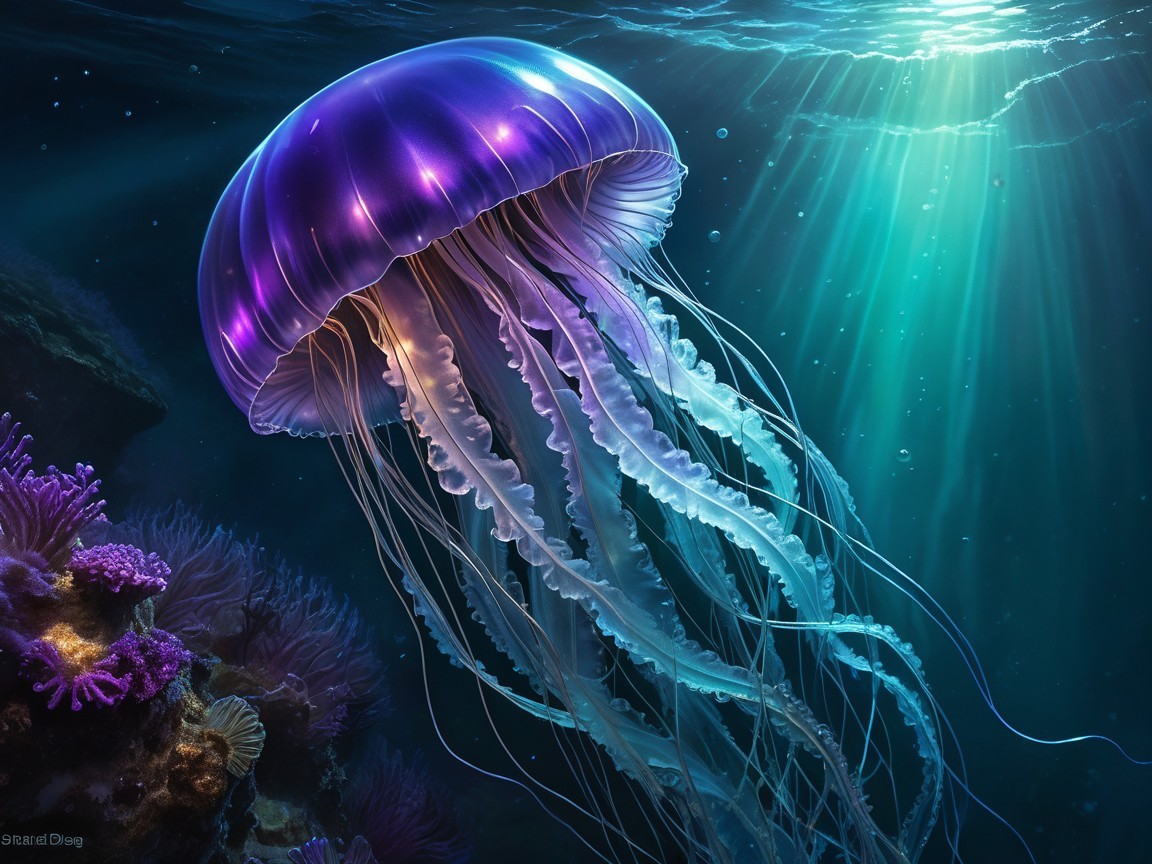 Vibrant Jellyfish in Sunlit Underwater Scene