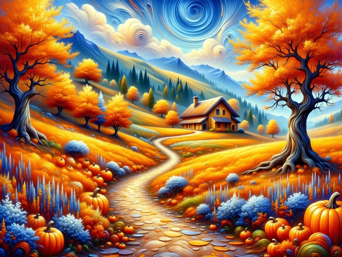 Autumn Landscape with Vibrant Trees and Rolling Hills