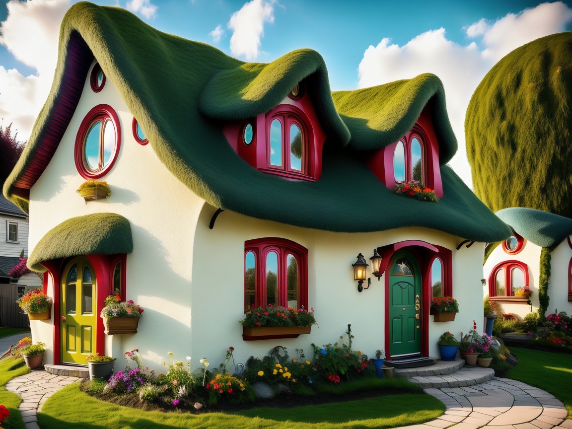 Whimsical Cottage with Colorful Exterior and Garden