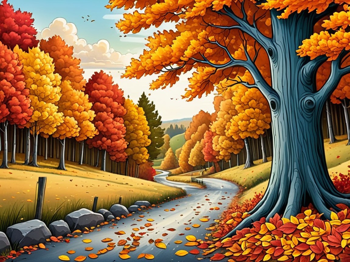 Vibrant Autumn Landscape with Winding Road and Trees