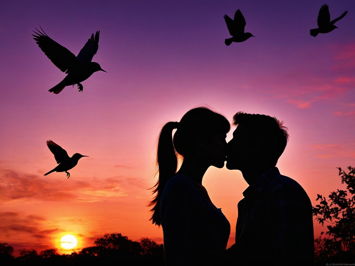 Romantic Silhouette of Couple at Vibrant Sunset