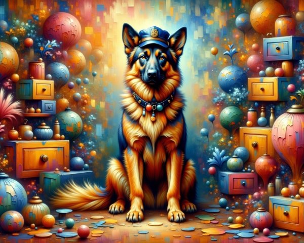 Majestic German Shepherd in a Colorful Fantasy Setting