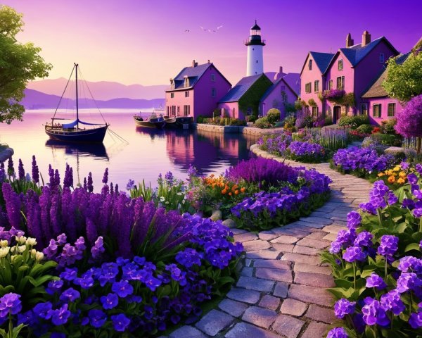 Pastel Houses by Serene Lakeside at Dusk