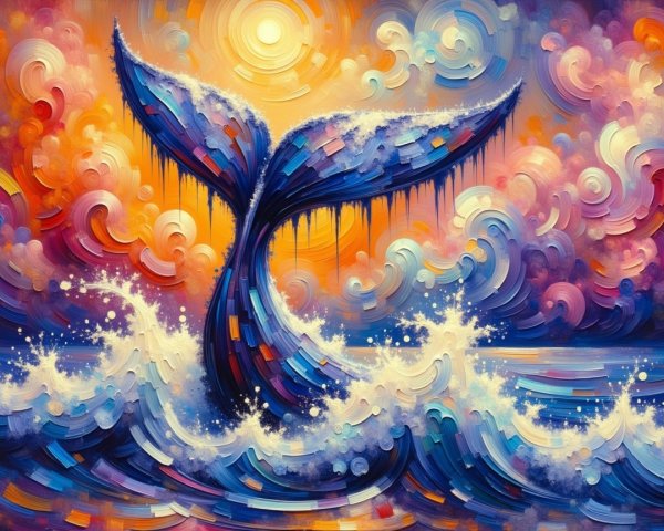 Vibrant Whale Tail Emerging from Dynamic Waves