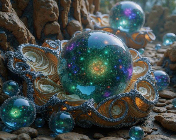 Intricate Orbs Among Textured Rocky Formations
