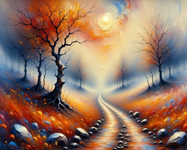 Tranquil Autumn Landscape with Winding Path and Trees