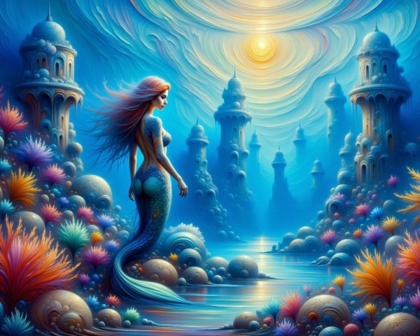 Mermaid in a Colorful Underwater Coral Landscape