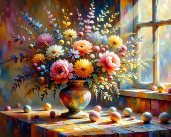 Vibrant Still Life of Colorful Flowers in Vase