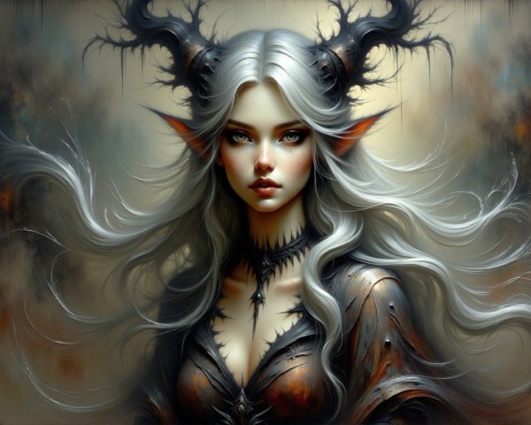 Mystical Figure with Silver Hair and Ornate Attire