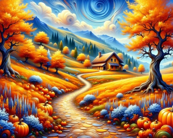 Autumn Landscape with Vibrant Trees and Rolling Hills