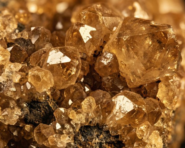 Close-Up Macro Photo of Amber Crystals on Matrix