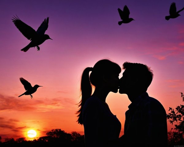 Romantic Silhouette of Couple at Vibrant Sunset