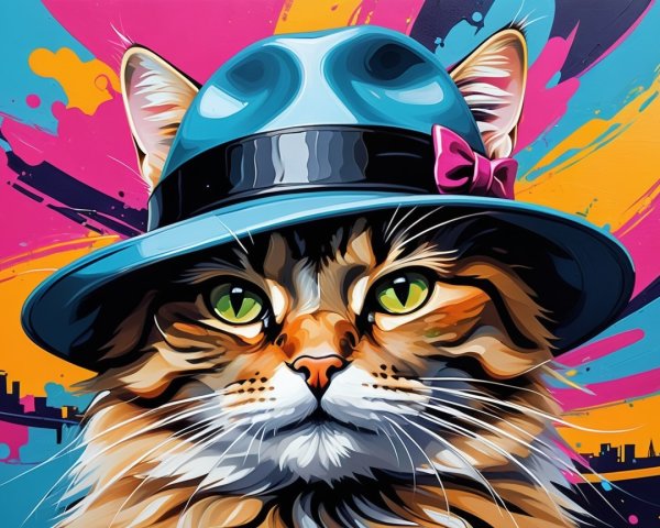 Whimsical Illustration of a Stylish Cat in a Hat