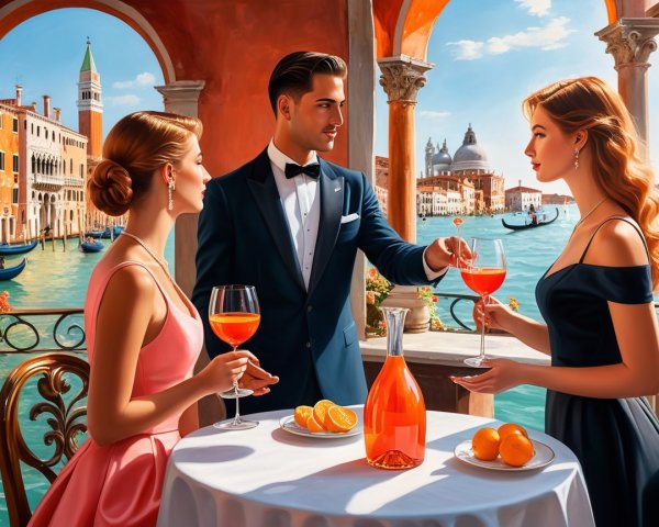 Elegant Venetian Scene with Cocktails and Architecture