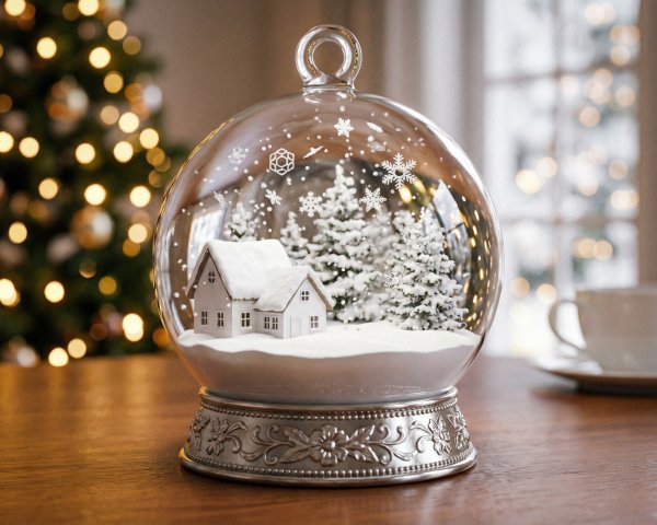 Glass Snow Globe with Winter Scene and Silver Base
