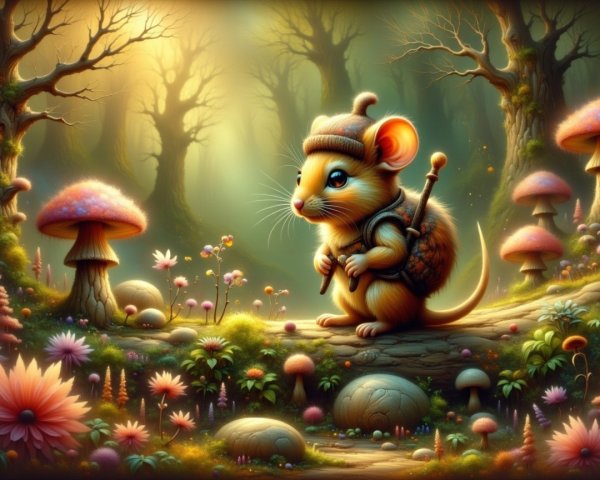 Charming Mouse in Enchanted Forest with Vibrant Foliage
