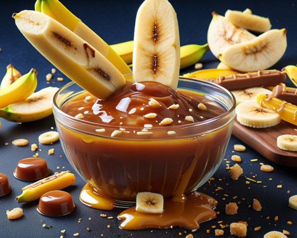 Caramel Sauce Bowl with Bananas and Nuts Display