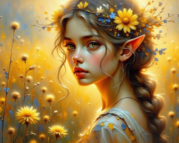 Portrait of a Young Woman in a Flower Field