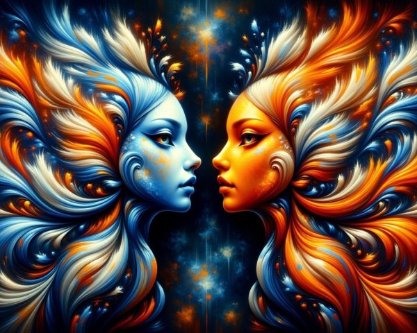 Ethereal Female Figures with Vibrant Hair in Cosmos