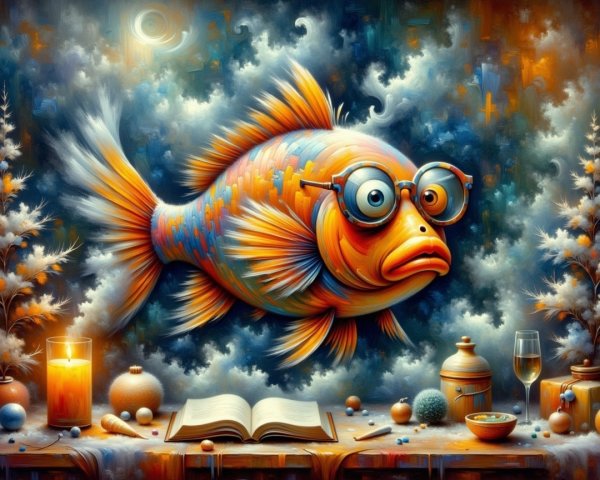 Surreal Fish with Glasses in Whimsical Setting