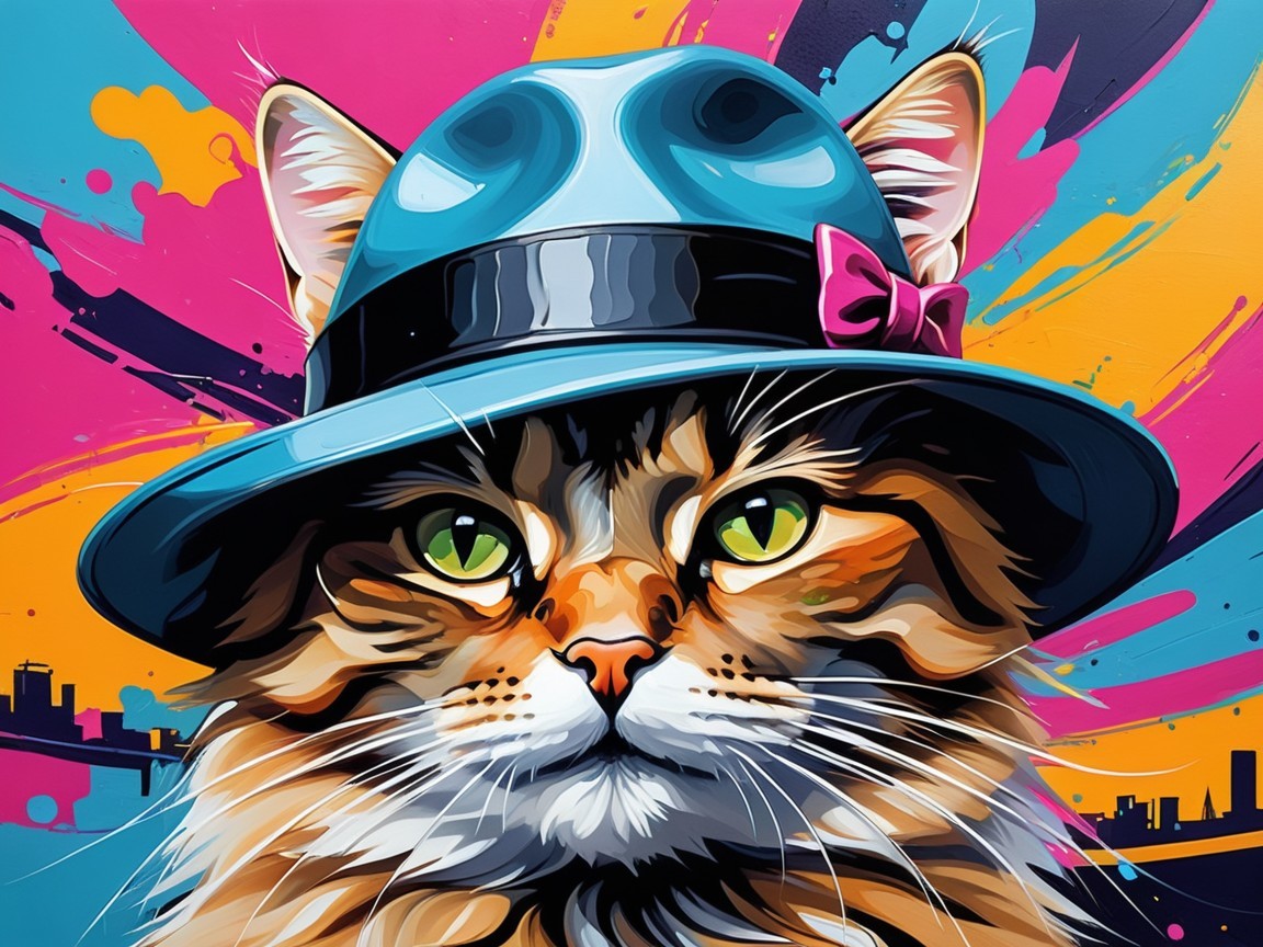 Whimsical Illustration of a Stylish Cat in a Hat
