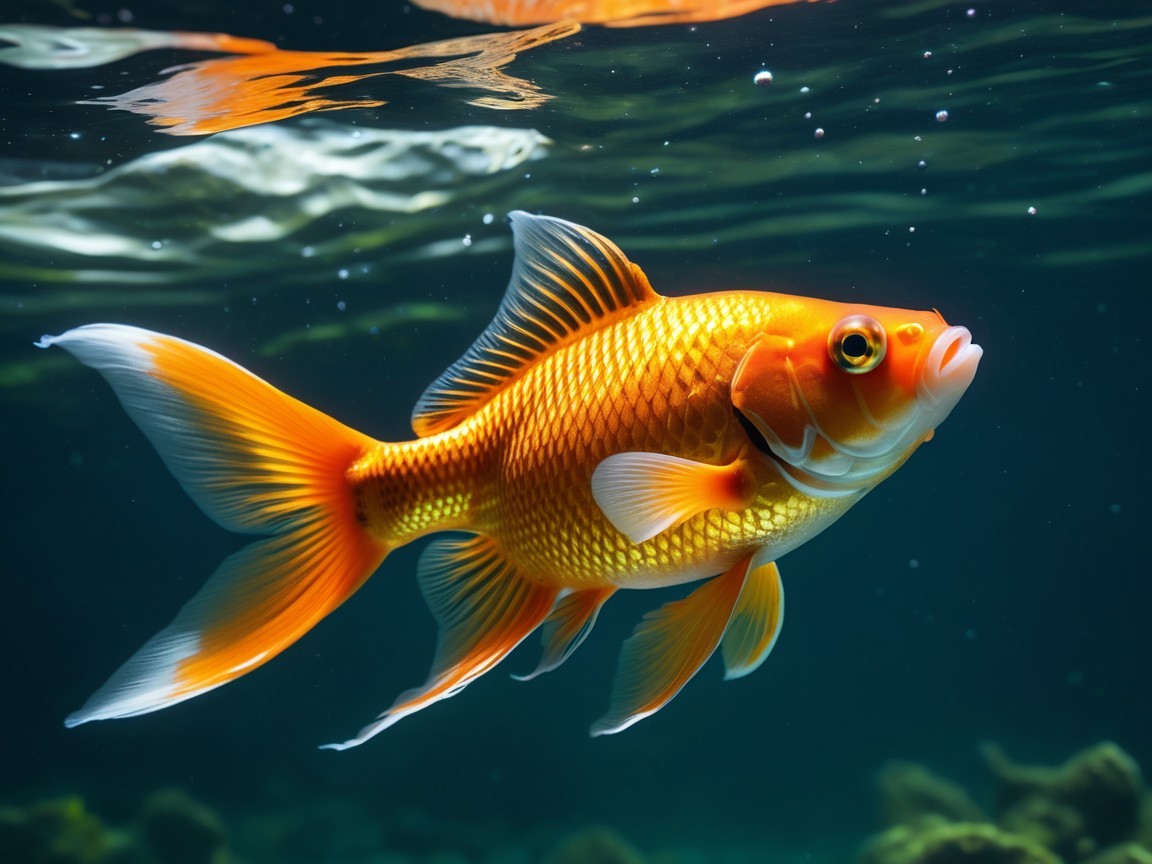 Vibrant Orange Goldfish Swimming in Shimmering Water
