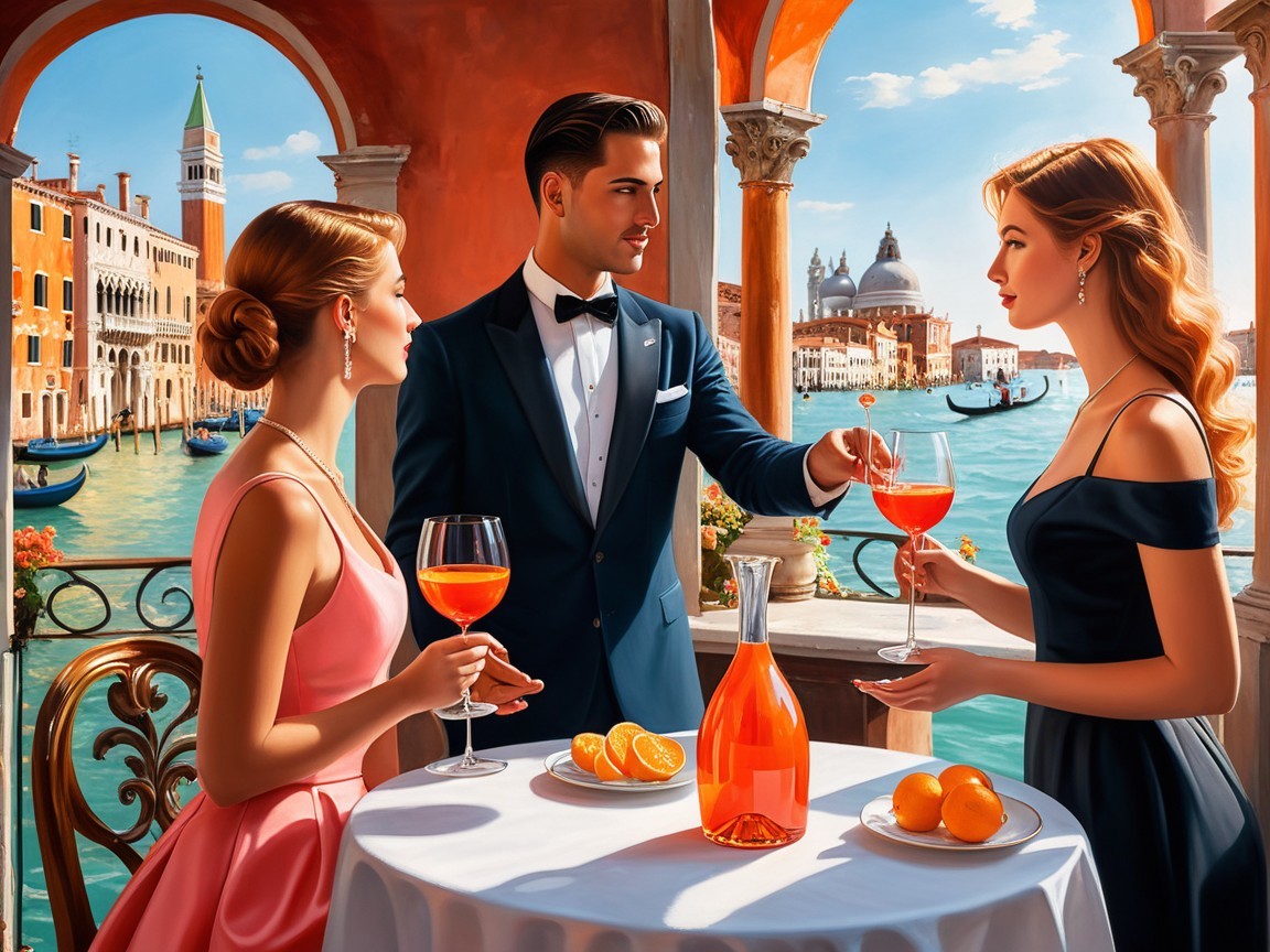 Elegant Venetian Scene with Cocktails and Architecture