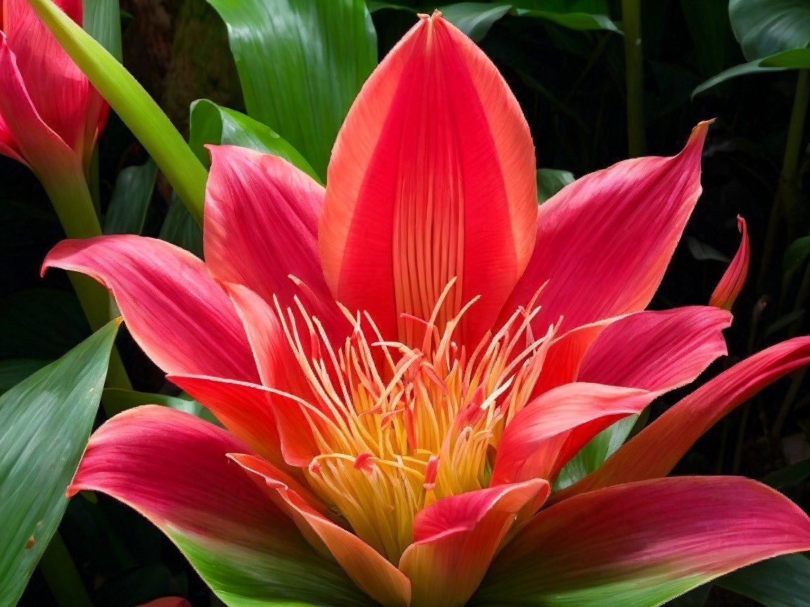 Vibrant Pink and Coral Flower with Yellow Stamens