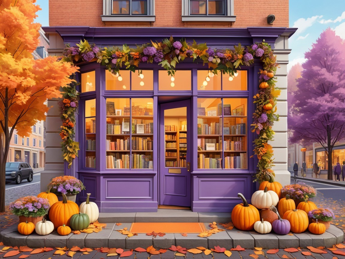 Charming Autumn Bookstore with Colorful Decorations