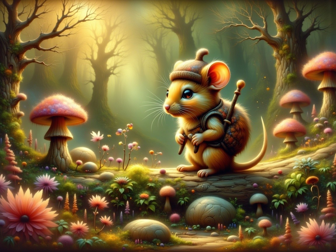 Charming Mouse in Enchanted Forest with Vibrant Foliage