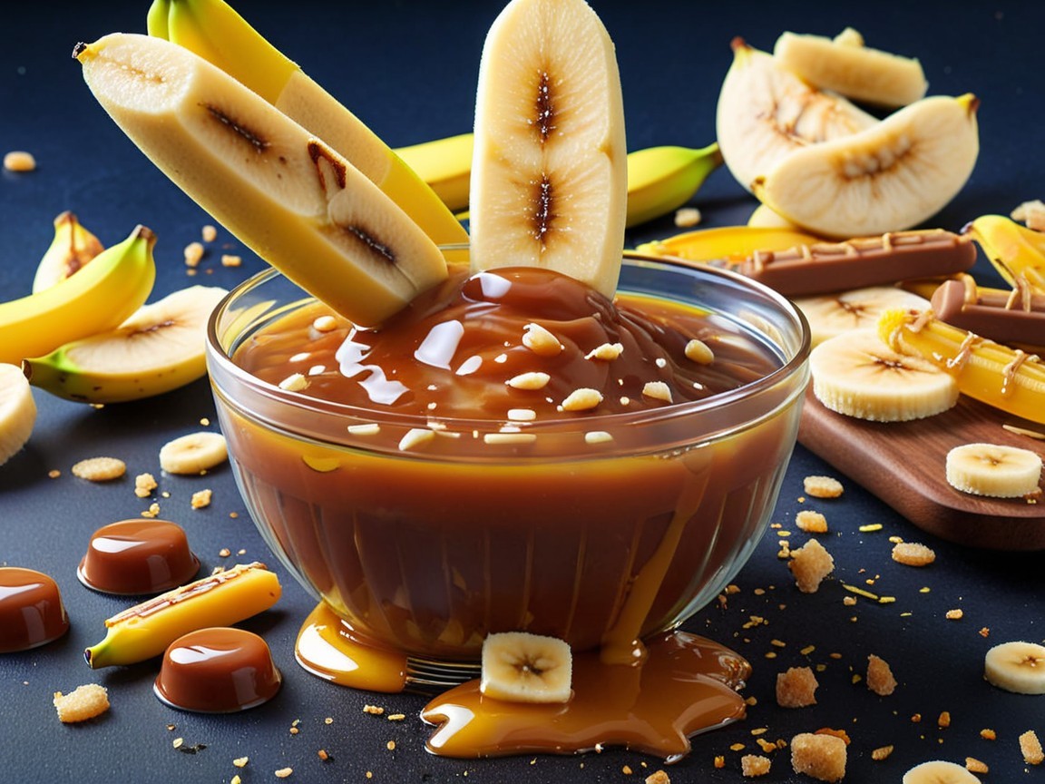 Caramel Sauce Bowl with Bananas and Nuts Display