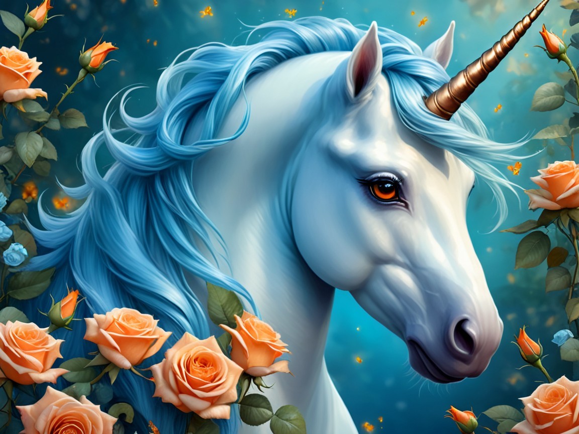 Majestic unicorn with golden horn and blue mane